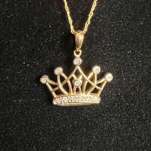 10K Yellow Gold Diamond Accent Crown on 18” 10K Gold Rope Chain Both Marked AJ